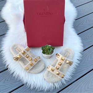 Valentino Fur Stud Sandals